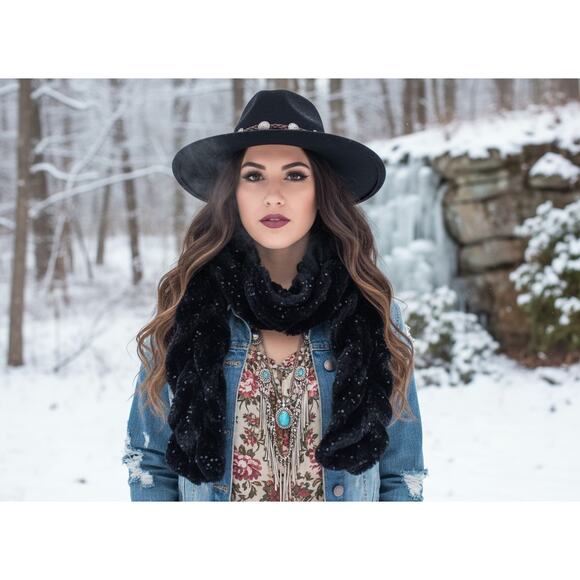 Cejon Black Faux Fur Sequin Scarf - Picture 1 of 5